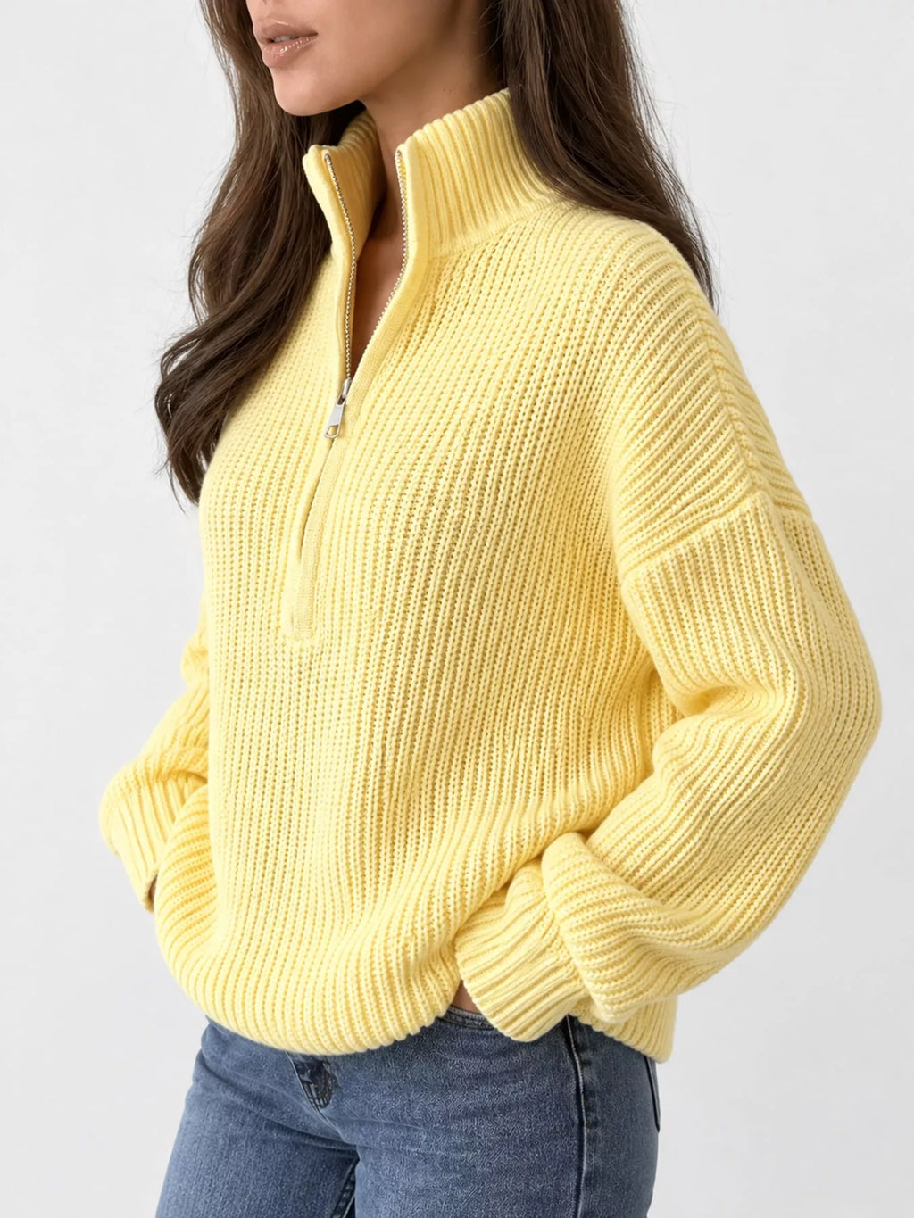 Full Size Half Zip Dropped Shoulder Sweater Plus Size – Pine & Terra ...